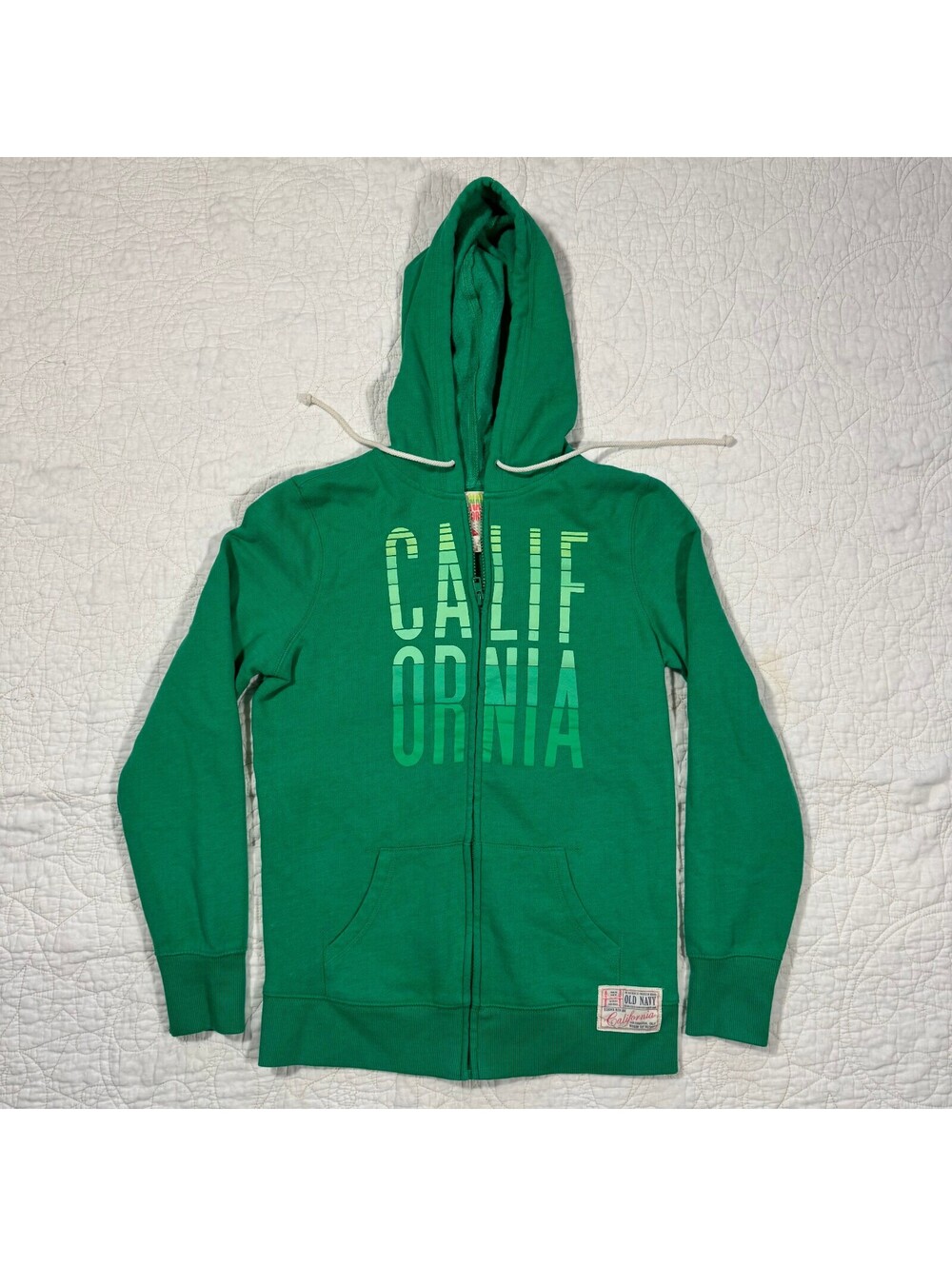 Y2K Old Navy Green Zip Up Cotton Hoodie Size xsmall